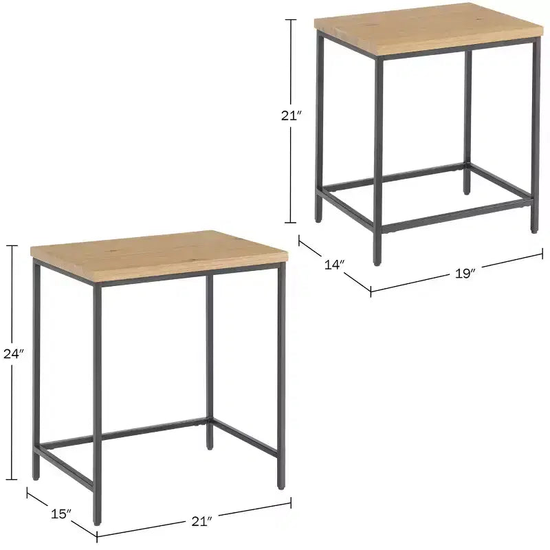 Alaterre Furniture, Set di 2 Tavolini Nido con Ripiani in Legno e Basi in Metallo, Tavolini Laterali Moderni Minimalisti per Soggiorno, Appartamento o Dormitorio, Quercia