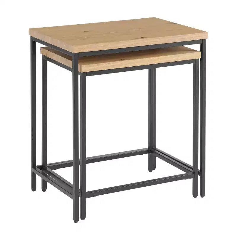 Alaterre Furniture, Set di 2 Tavolini Nido con Ripiani in Legno e Basi in Metallo, Tavolini Laterali Moderni Minimalisti per Soggiorno, Appartamento o Dormitorio, Quercia