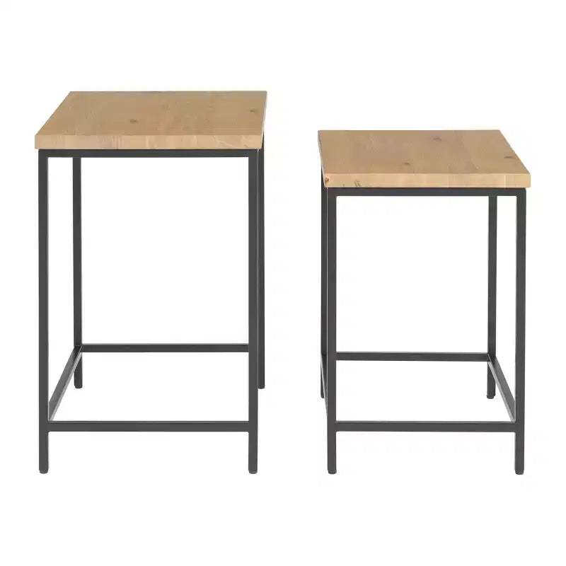 Alaterre Furniture, Set di 2 Tavolini Nido con Ripiani in Legno e Basi in Metallo, Tavolini Laterali Moderni Minimalisti per Soggiorno, Appartamento o Dormitorio, Quercia