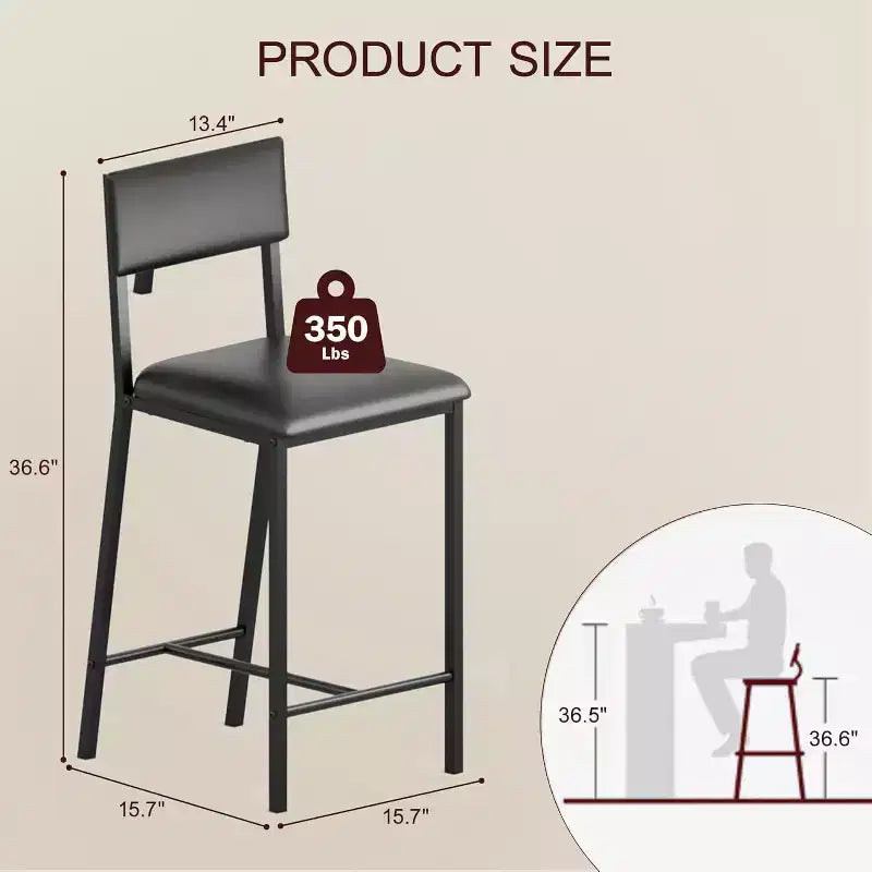 Set di sedie da pranzo Acekool in pelle PU nera, sedie da cucina moderne imbottite da 66 cm con gambe in metallo per appartamento con spazi ridotti