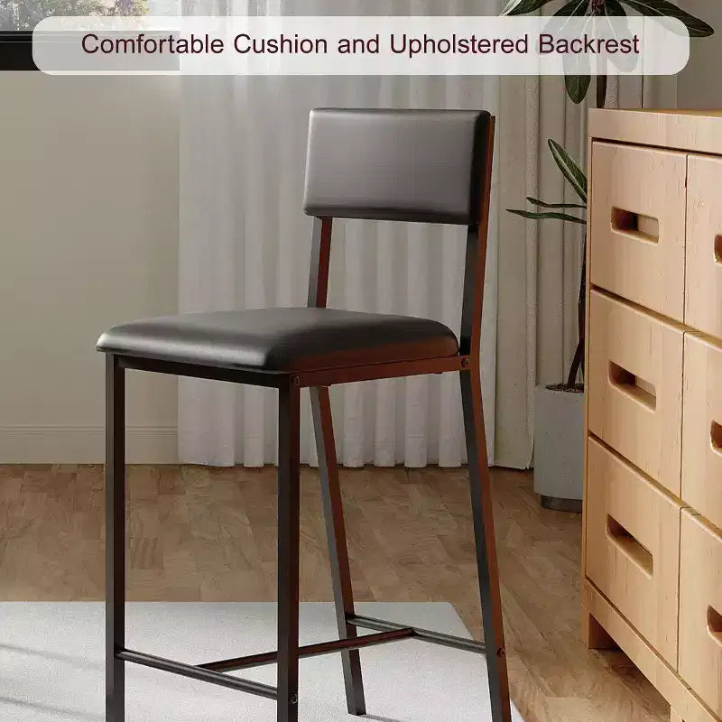 Set di sedie da pranzo Acekool in pelle PU nera, sedie da cucina moderne imbottite da 66 cm con gambe in metallo per appartamento con spazi ridotti