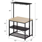 Coolmee Isola da Cucina da 42/47 Pollici con Contenitore e Posti a Sedere - Scaffale a 3 Ripiani, Supporto per Microonde, Tavolo da Pranzo per 4, 5 Ganci e Capacità di 50 libbre