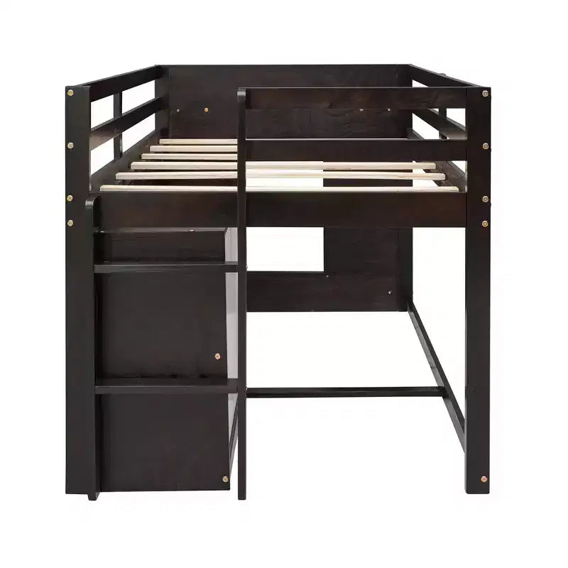 Letto a soppalco basso con contenitore per bambini, letto a soppalco singolo in legno con armadio e mensola per bambine e bambini