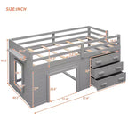 Letto a soppalco basso con contenitore per bambini, letto a soppalco singolo in legno con armadio e mensola per bambine e bambini