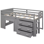 Letto a soppalco basso con contenitore per bambini, letto a soppalco singolo in legno con armadio e mensola per bambine e bambini