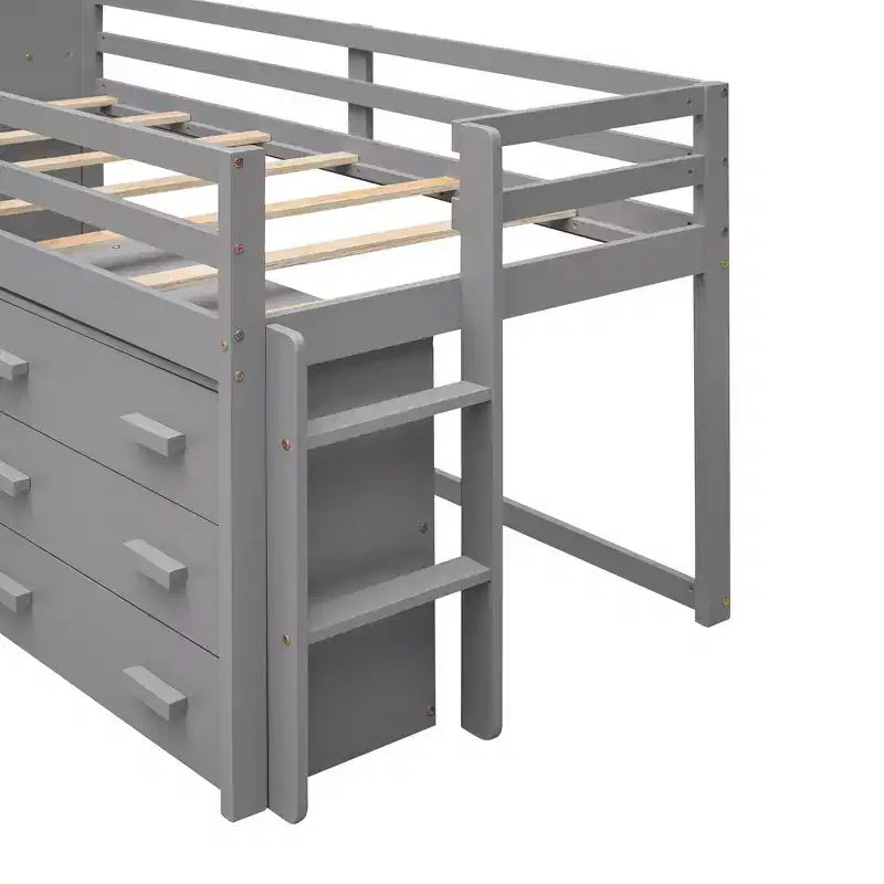 Letto a soppalco basso con contenitore per bambini, letto a soppalco singolo in legno con armadio e mensola per bambine e bambini