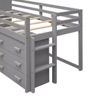 Letto a soppalco basso con contenitore per bambini, letto a soppalco singolo in legno con armadio e mensola per bambine e bambini