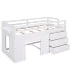 Letto a soppalco basso con contenitore per bambini, letto a soppalco singolo in legno con armadio e mensola per bambine e bambini