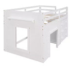 Letto a soppalco basso con contenitore per bambini, letto a soppalco singolo in legno con armadio e mensola per bambine e bambini