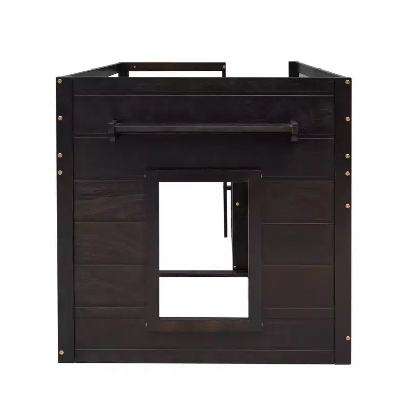 Letto a soppalco basso con contenitore per bambini, letto a soppalco singolo in legno con armadio e mensola per bambine e bambini