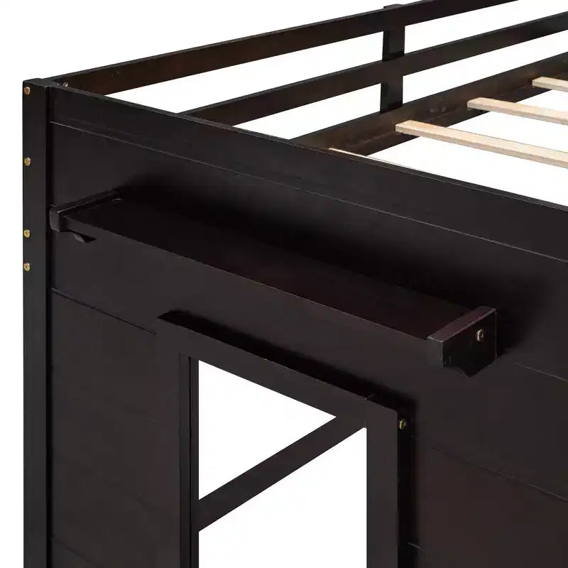 Letto a soppalco basso con contenitore per bambini, letto a soppalco singolo in legno con armadio e mensola per bambine e bambini