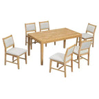 GDFStudio Giles - Set da pranzo 7 pezzi con tavolo rettangolare in legno e sedie imbottite