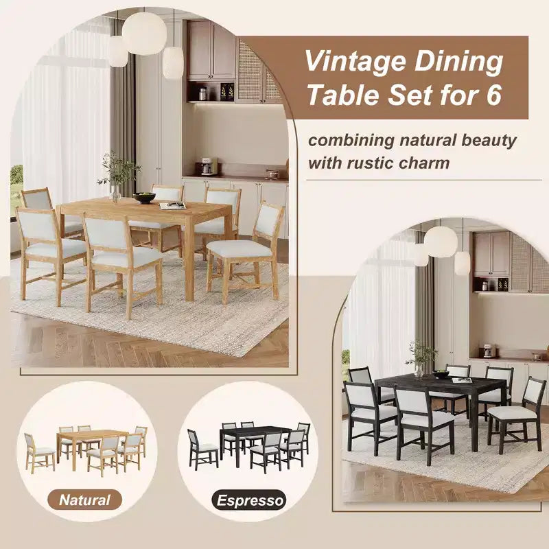 GDFStudio Giles - Set da pranzo 7 pezzi con tavolo rettangolare in legno e sedie imbottite