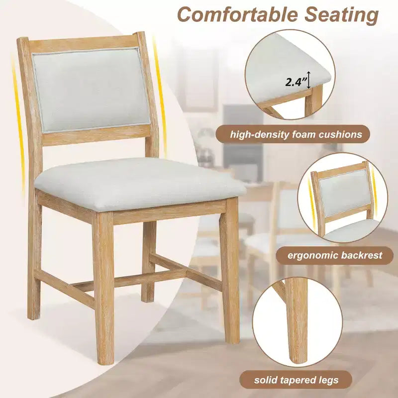 GDFStudio Giles - Set da pranzo 7 pezzi con tavolo rettangolare in legno e sedie imbottite