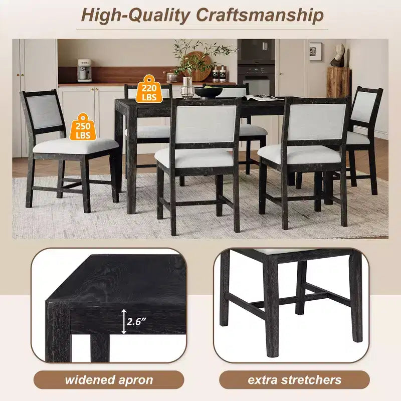 GDFStudio Giles - Set da pranzo 7 pezzi con tavolo rettangolare in legno e sedie imbottite