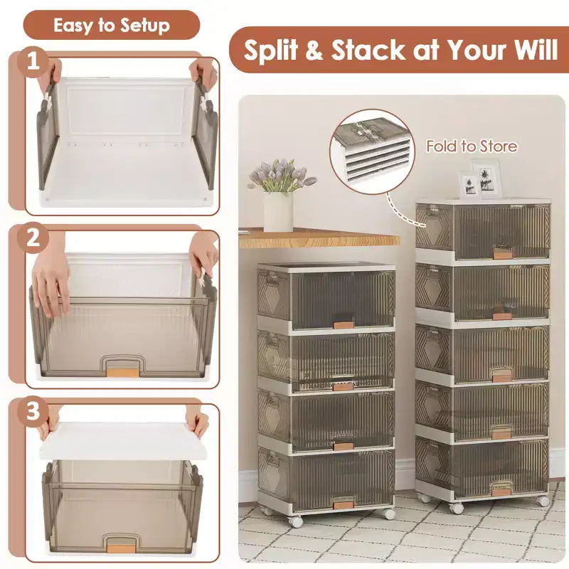 Costway Contenitori Impilabili a 5 Cubi con Ruote Staccabili Organizer Grande da 85 Litri