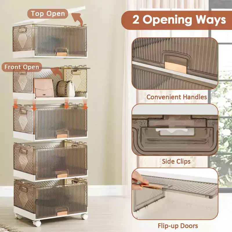 Costway Contenitori Impilabili a 5 Cubi con Ruote Staccabili Organizer Grande da 85 Litri