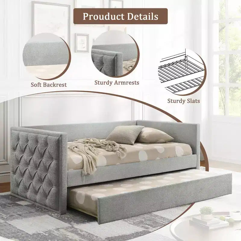 CLIHOME Design Moderno Divano Letto Singolo con Letto Estraibile e Piattaforma Pronta per Materasso in Legno Ingegnerizzato