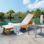 Sdraio da Esterno Regolabile con Ruote, Sdraio da Giardino 200x61cm in Legno di Acacia, Cuscino in Tessuto Teslin Resistente alle Intemperie