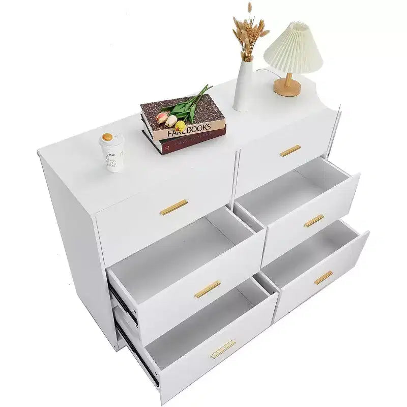 GustoWave Cassettiera Doppia a 6 Cassetti per Camera da Letto, Larghezza 120 cm, Design Antiribaltamento, Maniglie Metalliche Dorate