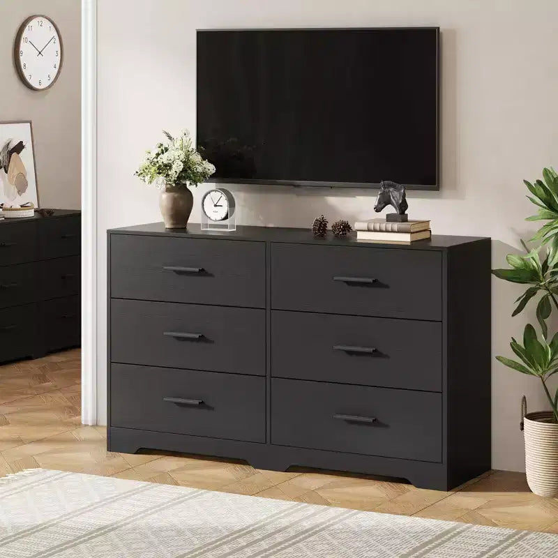 GustoWave Cassettiera Doppia a 6 Cassetti per Camera da Letto, Larghezza 120 cm, Design Antiribaltamento, Maniglie Metalliche Dorate