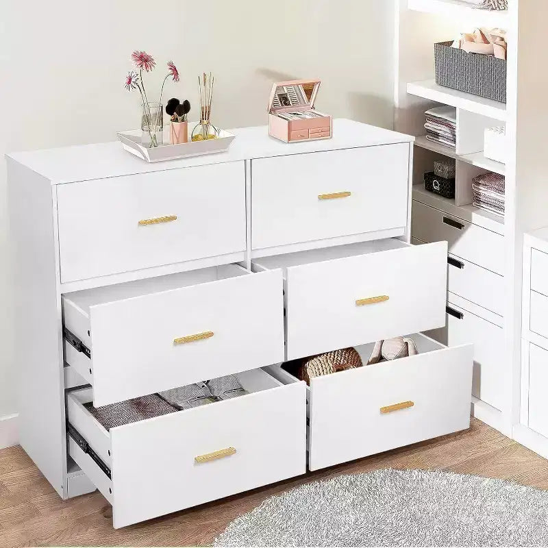 GustoWave Cassettiera Doppia a 6 Cassetti per Camera da Letto, Larghezza 120 cm, Design Antiribaltamento, Maniglie Metalliche Dorate
