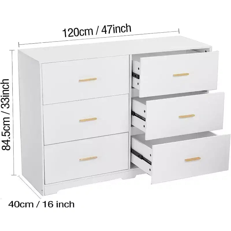 GustoWave Cassettiera Doppia a 6 Cassetti per Camera da Letto, Larghezza 120 cm, Design Antiribaltamento, Maniglie Metalliche Dorate