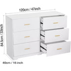 GustoWave Cassettiera Doppia a 6 Cassetti per Camera da Letto, Larghezza 120 cm, Design Antiribaltamento, Maniglie Metalliche Dorate