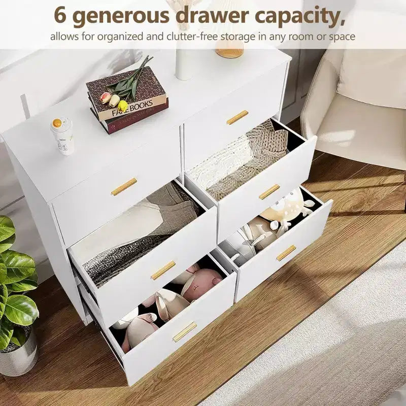 GustoWave Cassettiera Doppia a 6 Cassetti per Camera da Letto, Larghezza 120 cm, Design Antiribaltamento, Maniglie Metalliche Dorate