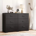 GustoWave 6 Drawer Double Dresser for Bedroom,47 Wide Chest of Drawers, Anti-tip Design, Metal Gold Handles