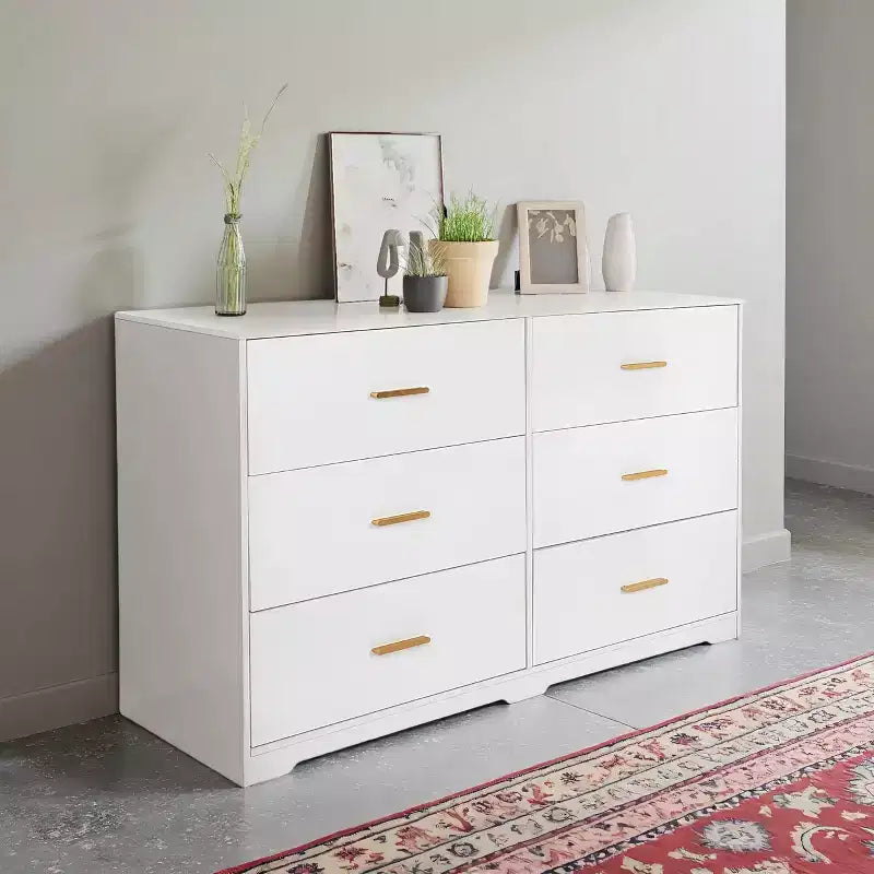 GustoWave Cassettiera Doppia a 6 Cassetti per Camera da Letto, Larghezza 120 cm, Design Antiribaltamento, Maniglie Metalliche Dorate