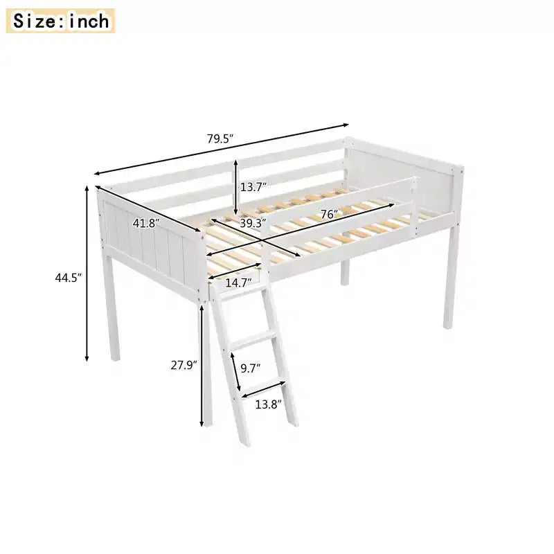 Letto a soppalco basso per bambini, Struttura letto a soppalco in legno con scala per ragazze, ragazzi, adolescenti