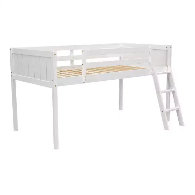 Letto a soppalco basso per bambini, Struttura letto a soppalco in legno con scala per ragazze, ragazzi, adolescenti