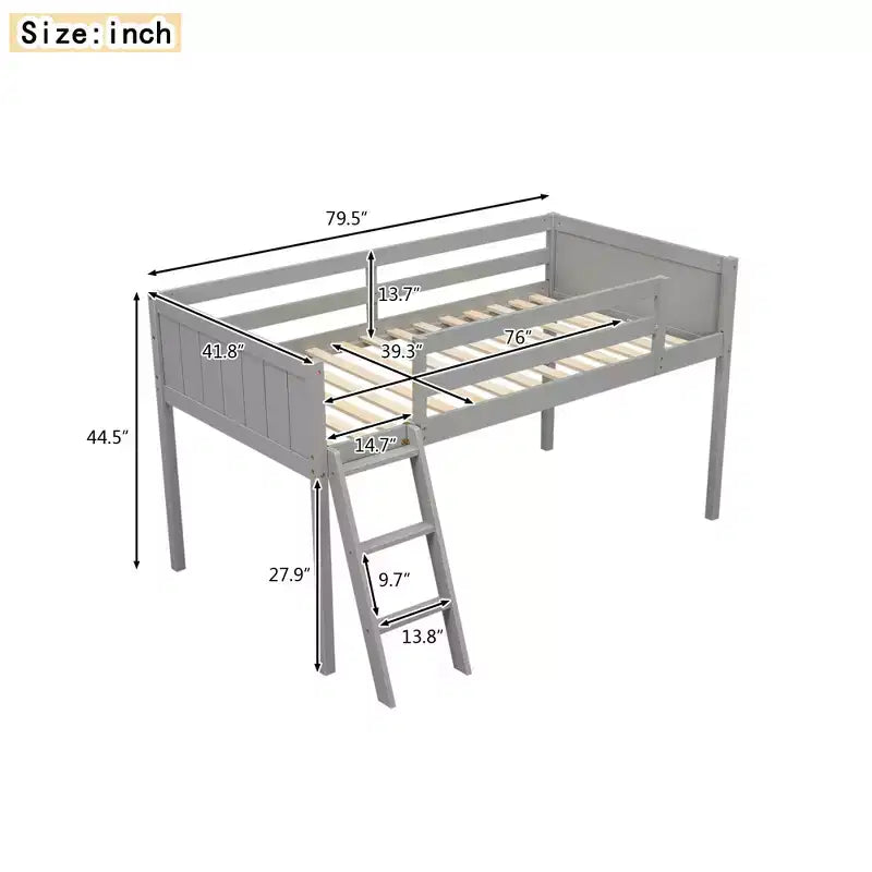 Letto a soppalco basso per bambini, Struttura letto a soppalco in legno con scala per ragazze, ragazzi, adolescenti