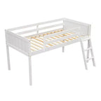 Letto a soppalco basso per bambini, Struttura letto a soppalco in legno con scala per ragazze, ragazzi, adolescenti