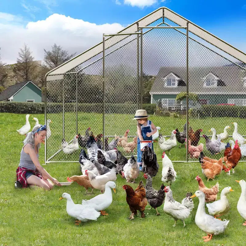 Pollaio, Recinto Grande in Metallo per Galline da 4 m con Tettoia - Tetto a Punta, Lucchetto per Fattoria in Giardino, Anatre, Conigli