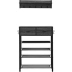 Shoe Rack, 4 Tier Shoe Storage Organizer With 2 Drawers, Metal Shoe Shelf Shoe Stand Shoes Storage Rack Hallway Shoe Rack With Storage And Hooks