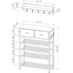 Scarpiera, Organizer Scarpiera a 4 Ripiani con 2 Cassetti, Scaffale per Scarpe in Metallo, Porta Scarpe, Scarpiera con Spazio per Riporre e Ganci