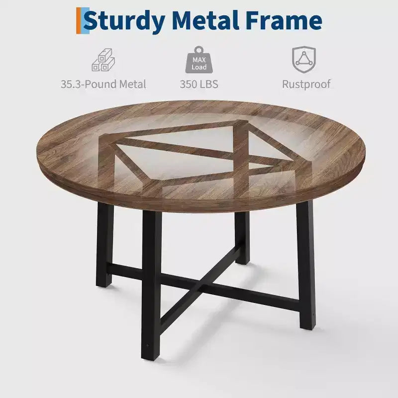 Coolmee, tavolo da pranzo rotondo da 120 cm, tavolo da pranzo industriale da 4 a 6 posti, tavolo da cucina in legno con robusta struttura in metallo (sedie escluse)