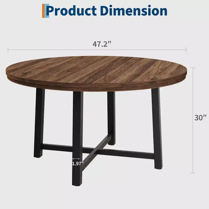 Coolmee, tavolo da pranzo rotondo da 120 cm, tavolo da pranzo industriale da 4 a 6 posti, tavolo da cucina in legno con robusta struttura in metallo (sedie escluse)