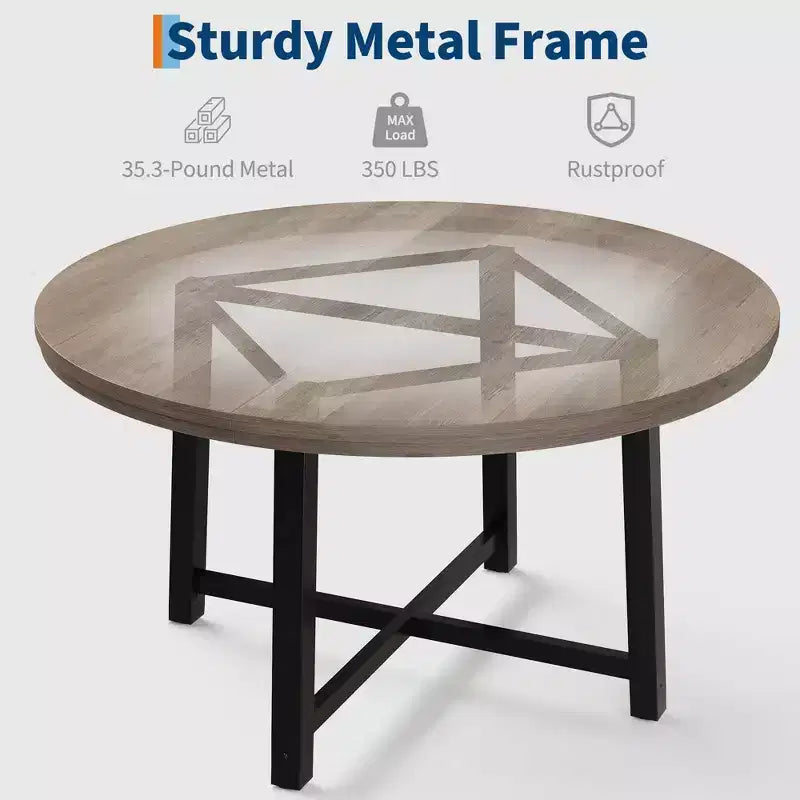 Coolmee, tavolo da pranzo rotondo da 120 cm, tavolo da pranzo industriale da 4 a 6 posti, tavolo da cucina in legno con robusta struttura in metallo (sedie escluse)