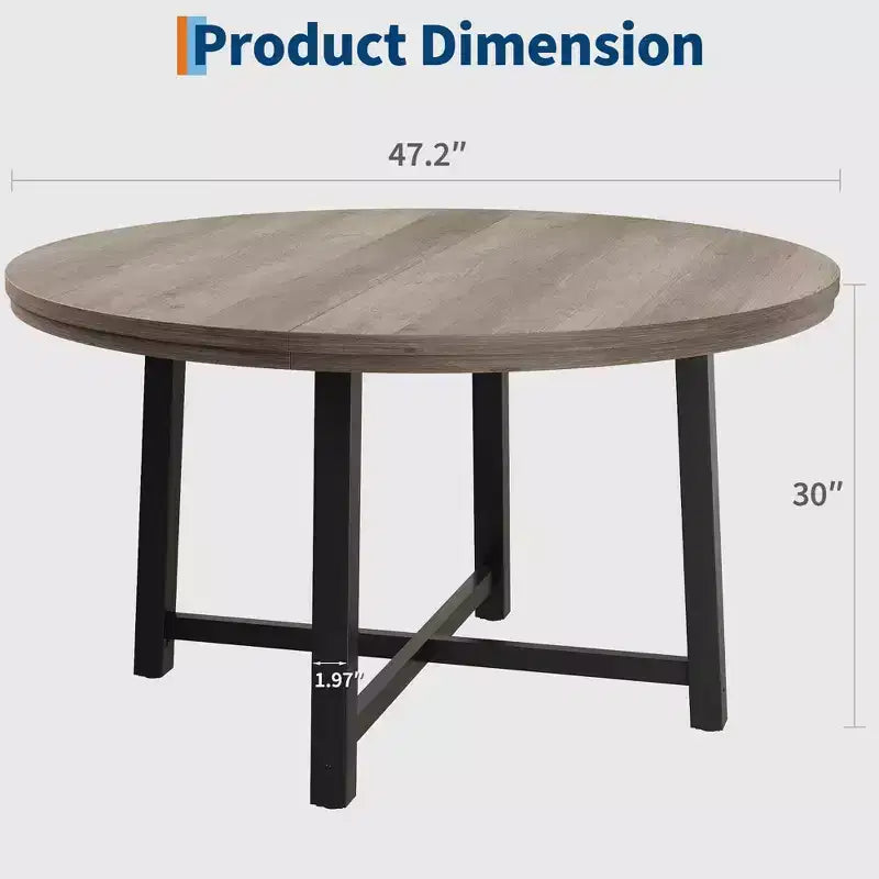 Coolmee, tavolo da pranzo rotondo da 120 cm, tavolo da pranzo industriale da 4 a 6 posti, tavolo da cucina in legno con robusta struttura in metallo (sedie escluse)