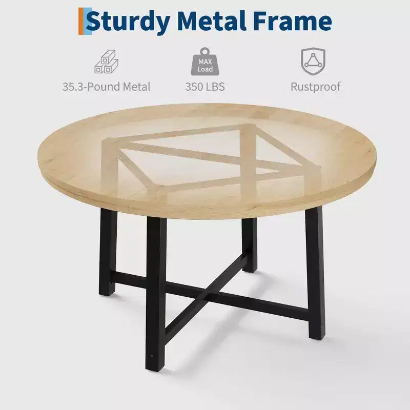 Coolmee, tavolo da pranzo rotondo da 120 cm, tavolo da pranzo industriale da 4 a 6 posti, tavolo da cucina in legno con robusta struttura in metallo (sedie escluse)