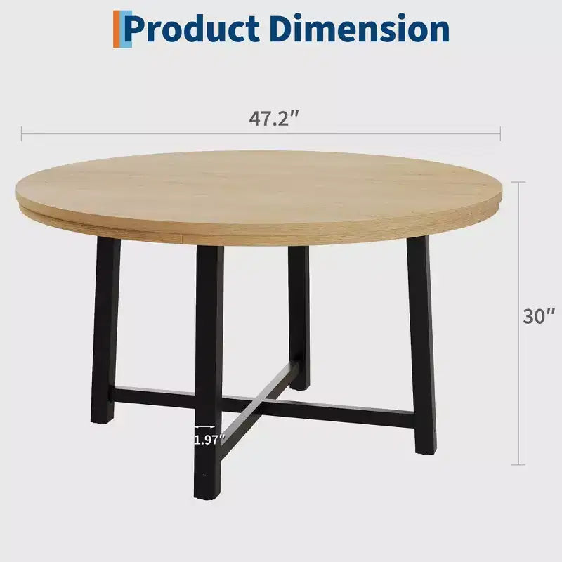 Coolmee, tavolo da pranzo rotondo da 120 cm, tavolo da pranzo industriale da 4 a 6 posti, tavolo da cucina in legno con robusta struttura in metallo (sedie escluse)