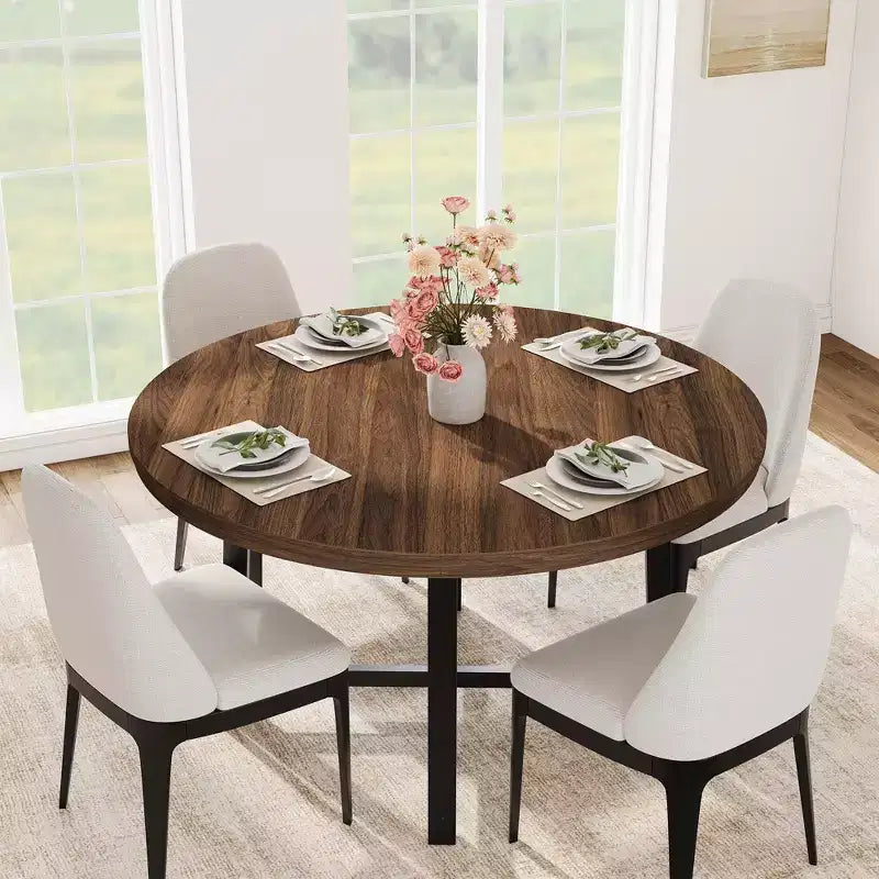 Coolmee, tavolo da pranzo rotondo da 120 cm, tavolo da pranzo industriale da 4 a 6 posti, tavolo da cucina in legno con robusta struttura in metallo (sedie escluse)