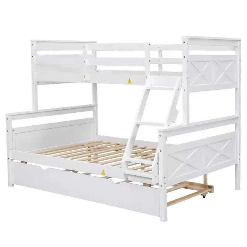Letto a castello in legno a due piazze per bambini, struttura con ringhiera di protezione per cameretta o dormitorio