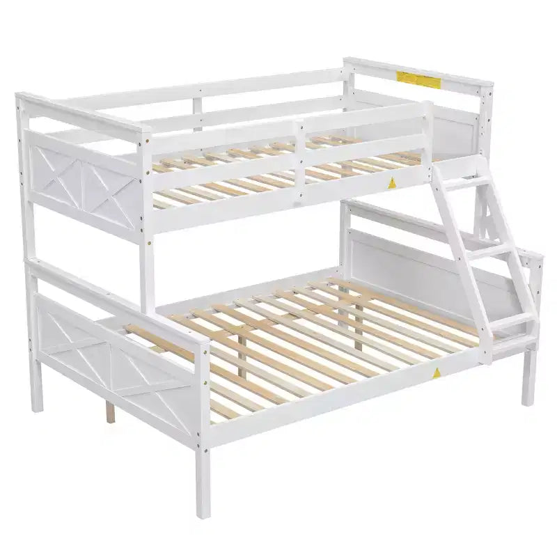 Letto a castello in legno a due piazze per bambini, struttura con ringhiera di protezione per cameretta o dormitorio