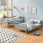 Letto a castello in legno a due piazze per bambini, struttura con ringhiera di protezione per cameretta o dormitorio