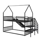 Letto a Castello in Metallo per Bambini a Piazza e Mezza con Scivolo e Scala, Letto a Castello Convertible con Scivolo e Scala per Bambini e Ragazzi