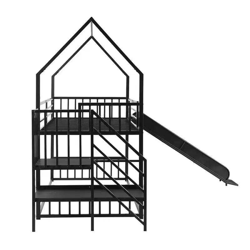 Letto a Castello in Metallo per Bambini a Piazza e Mezza con Scivolo e Scala, Letto a Castello Convertible con Scivolo e Scala per Bambini e Ragazzi